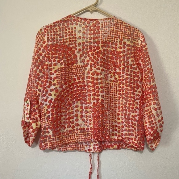 Hearts of Palm women's button down cinch bottom semi sheer flap pocket top EUC - Picture 4 of 6